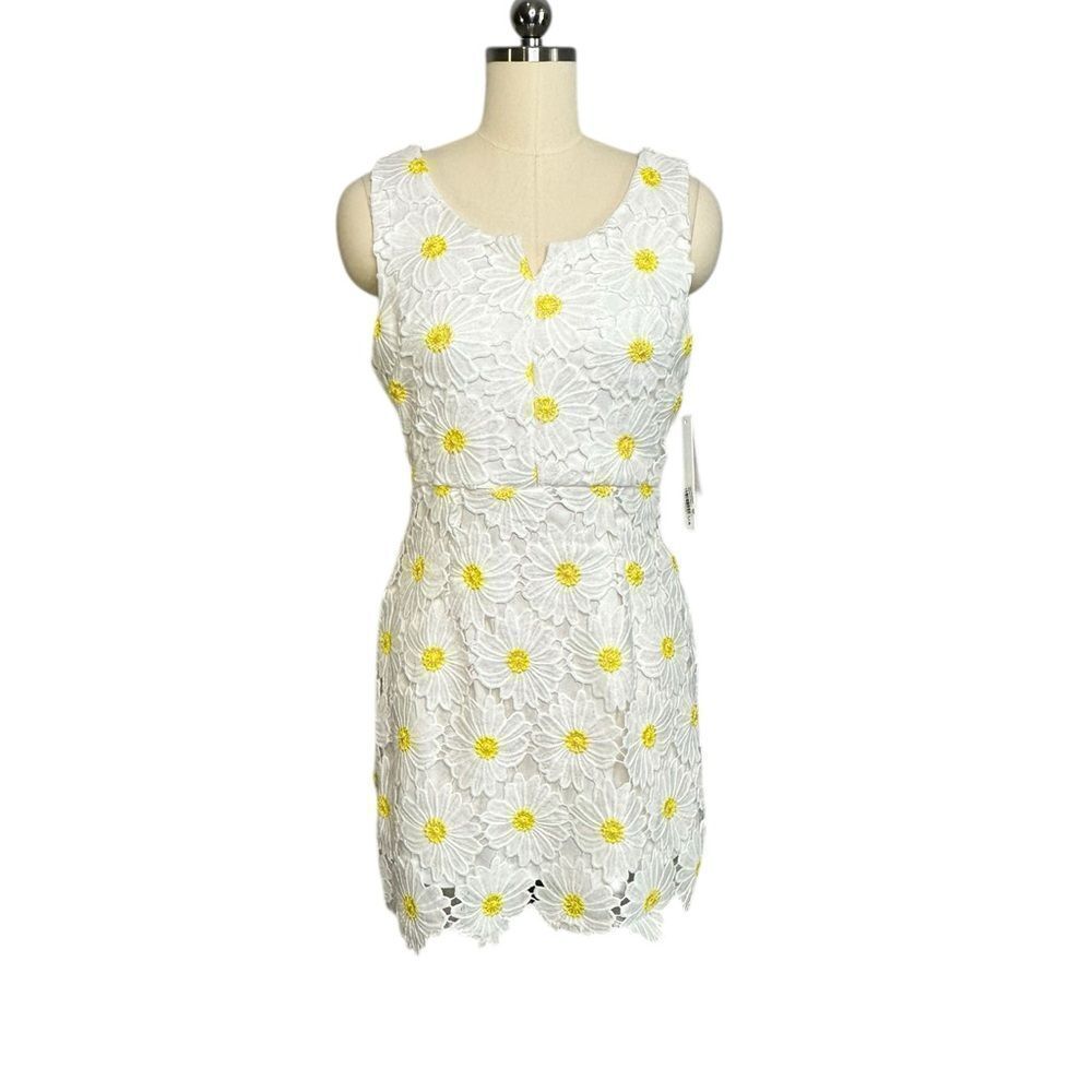 Aqua White and Yellow Floral Daisy Print Mini Dress | Size M